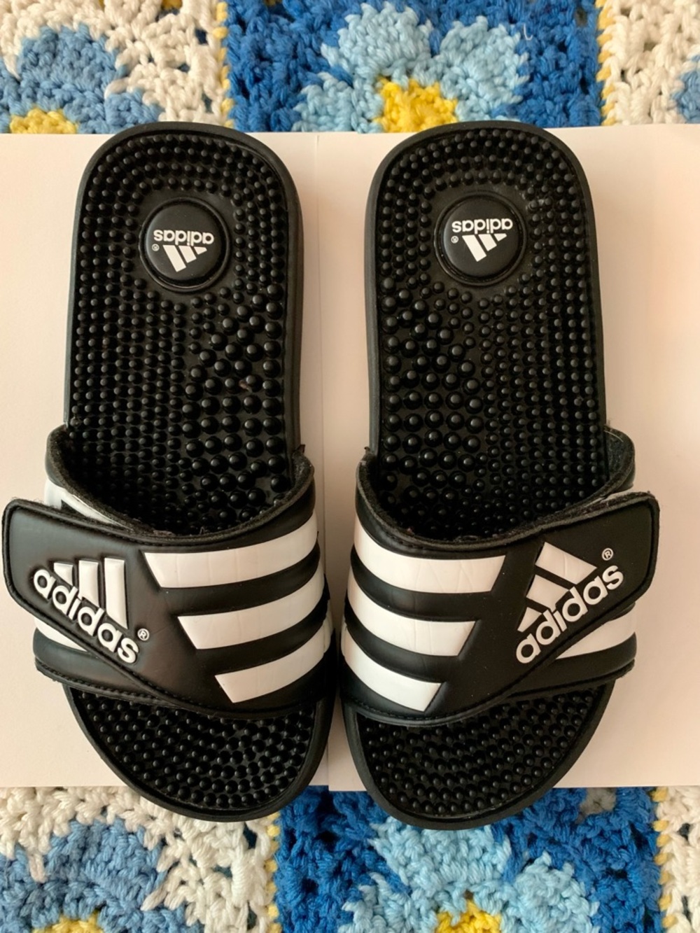 Adidas Black & White Kids' Massage Slide Sandals